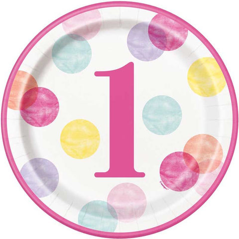 Pink 1st Birthday Paper Plates