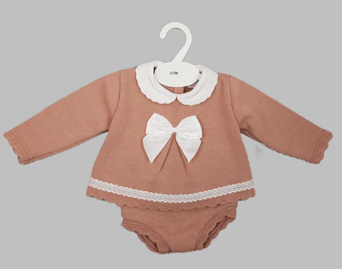 Dusky Pink Bow Knitted Set