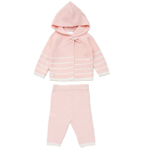 Pink Stripe Hooded Cardigan & Trousers