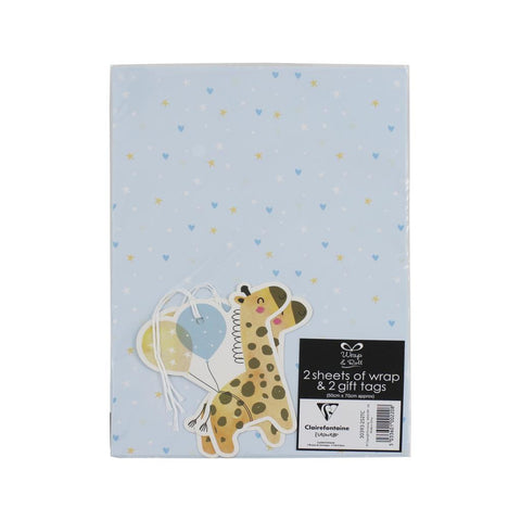 Blue Giraffe Wrapping Paper & Tags