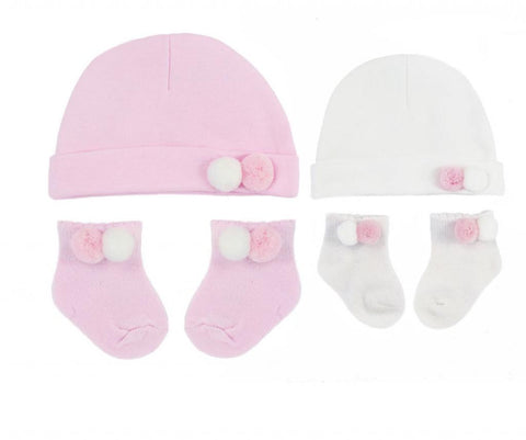 Pink Pom Pom Hat & Sock Set