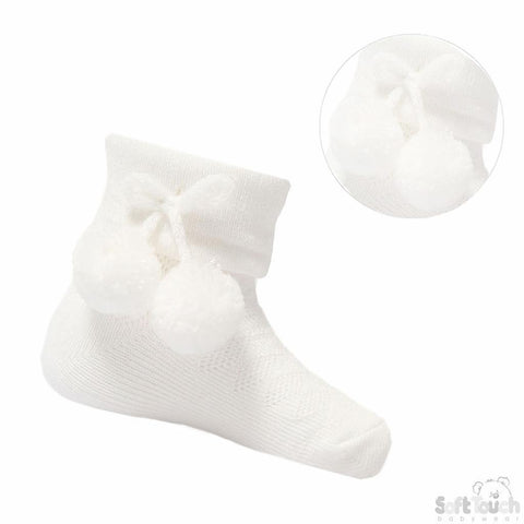 White Ankle Pom Pom Socks