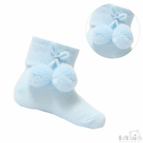 Blue Ankle Pom Pom Socks