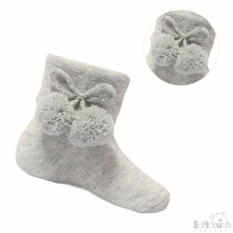 Grey Ankle Pom Pom Socks