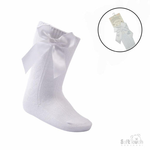 White Heart Knee Socks with Bow