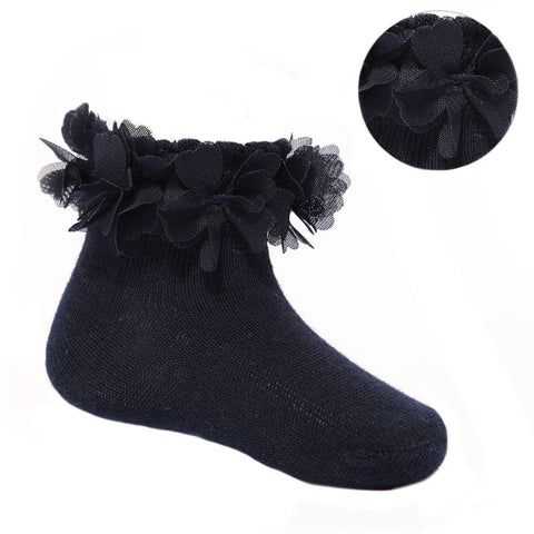 Navy Flower & Lace Socks