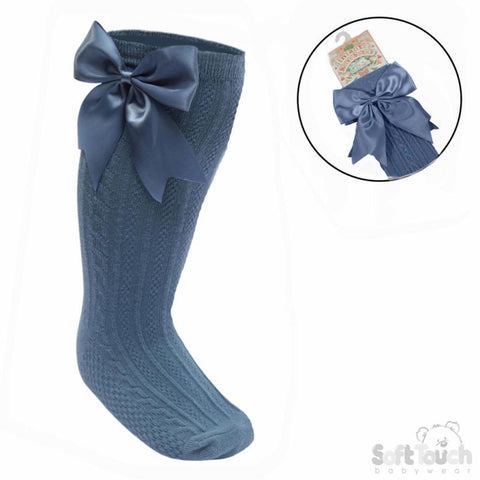 Elegance Steel Blue Bow Socks