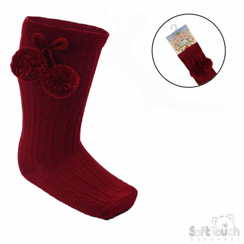 Burgundy Knee Pom Pom Socks