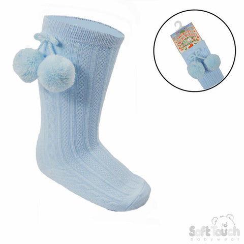 Sky Blue Knee Pom Pom Socks