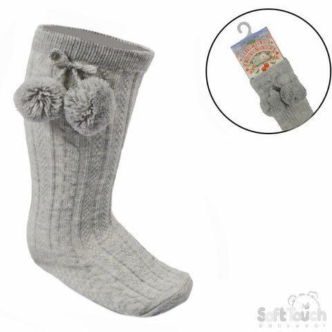 Grey Knee Pom Pom Socks