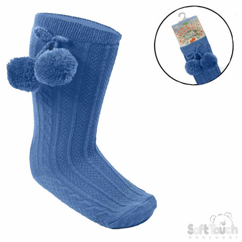 Steel Blue Knee Pom Pom Socks