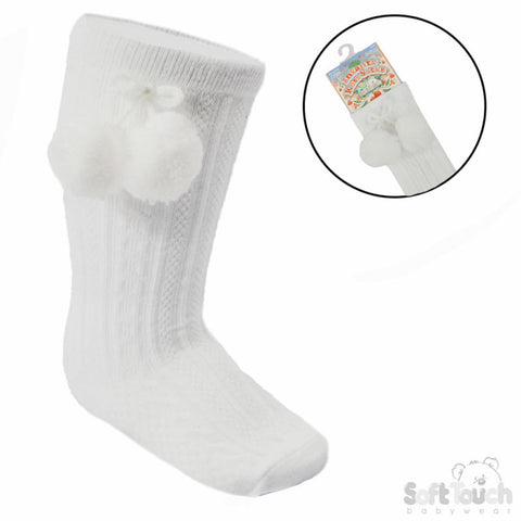 White Knee Pom Pom Socks