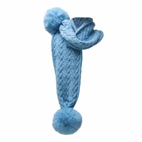 Blue Knitted Pom Scarf