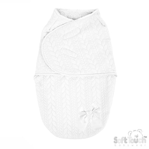 White Cable Bow Swaddle Wrap