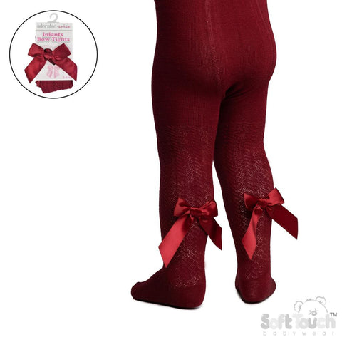 Burgundy Jaquard Tights with Bow