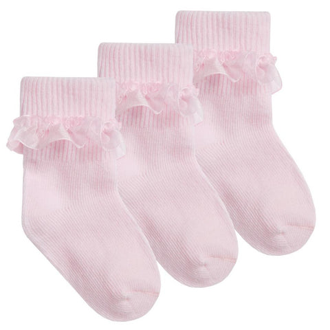 Pink Lace Trim Socks - 3 Pairs