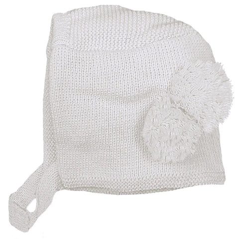 White Knitted Pom Bonnet