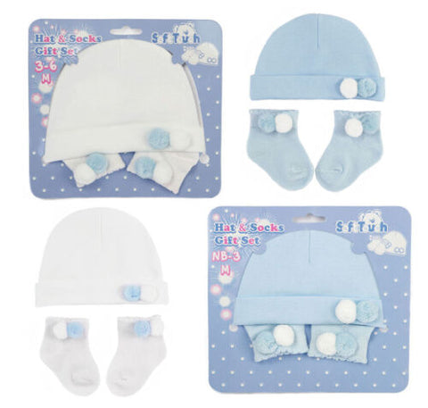 Blue Pom Pom Hat & Sock Set