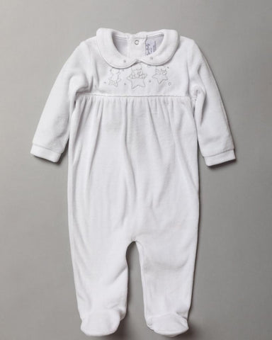 White Velour Bear All In One