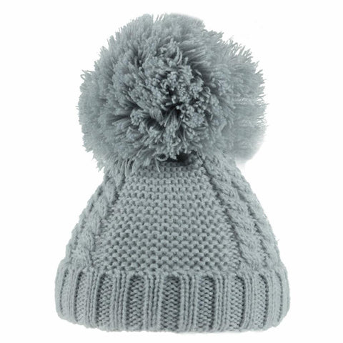 Grey Cable Knitted Pom Hat