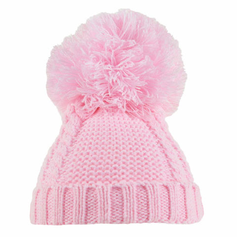 Pink Cable Knitted Pom Hat