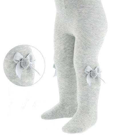 Grey Bow Pom Pom Tights